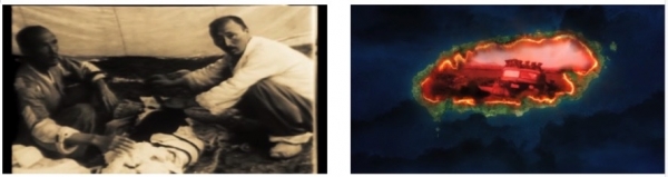 '그날'(2018)에서 '제주도 메이데이'의 이미지가 삽입된 장면