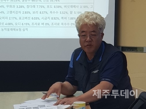 지난 12일 고창건 전국농민회총연맹 제주도연맹 사무처장이 ‘지속가능한 제주농업을 위한 5대 정책 과제’를 주제로 발표하고 있다. (사진=박성인 대표)