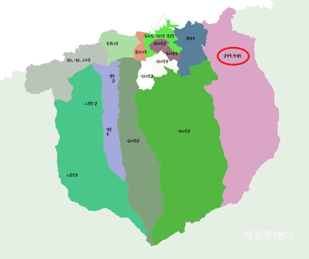 삼양·봉개동 선거구(붉은 원)(그래픽=박소희 기자)