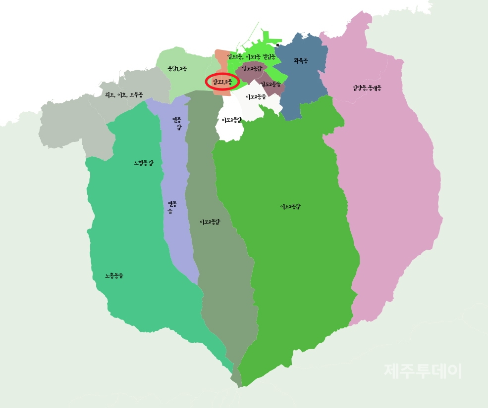제주시 삼도1·2동 선거구(붉은 원)(그래픽=박소희 기자)