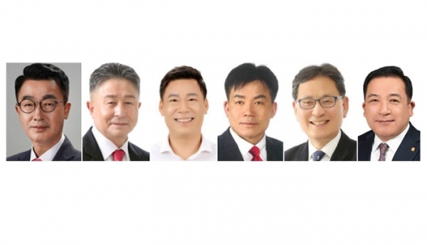 (왼쪽부터)김원찬, 양용만, 박왕철, 김대우, 신창근, 이정엽 예비후보.