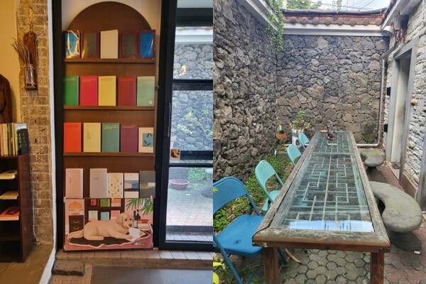 한뼘책방 내 서가. 옆문으로 나가면 작은 정원이 있어 오붓한 여유를 즐길 수 있다. (사진=요행)