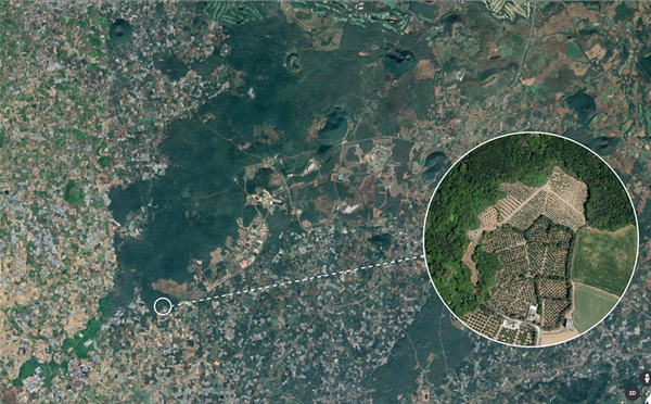 '한경곶자왈'은 8개의 마을이 붙어 있다. 물론 마을마다 곶자왈을 부르는 이름이 다르다. 동그라미 속의 밭은 '한경곶자왈'의 일부인 '신평곶자왈'에 붙어있는 밭이다. '구각전'은 아마도 이런 밭과 비슷할 것 같다. (사진=고승욱)