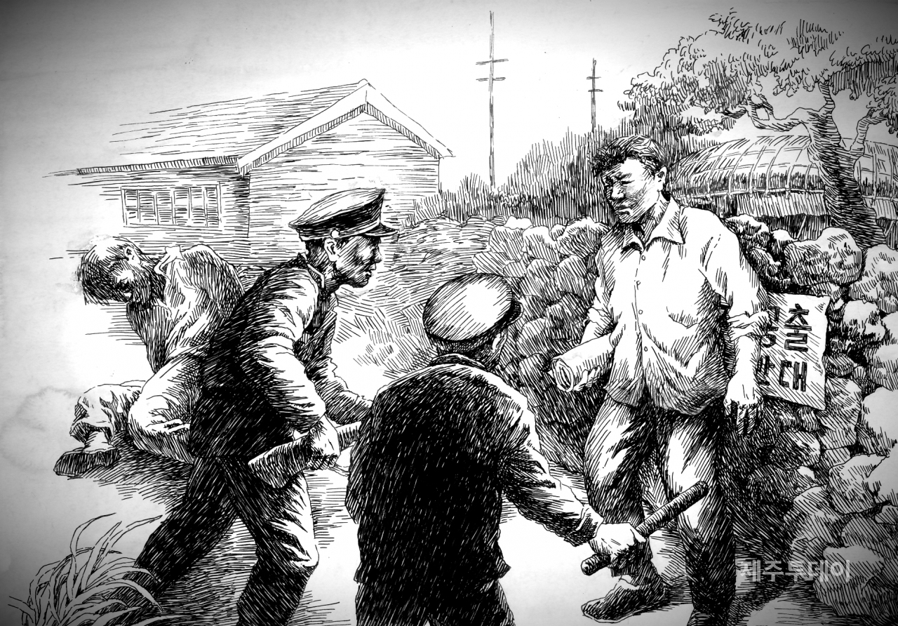 3·1발포사건 이후 조천면에선 학생과 청년들이 주로 집회와 삐라 부착을 위주로 대중투쟁을 적극적으로 펼쳤다. (그림=김영화 작가)