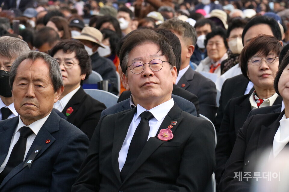 3일 오전 제75주년 4·3희생자 추념식이 제주4·3평화공원 위령제단과 추념광장에서 봉행됐다. 이재명 더불어민주당 대표. (사진=김재훈 기자)