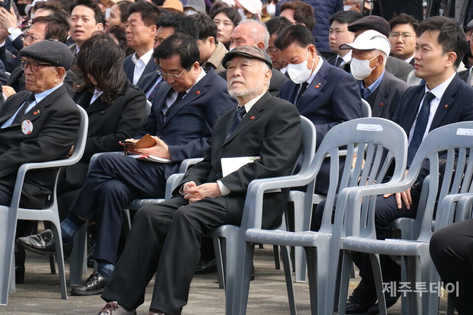 3일 오전 제75주년 4·3희생자 추념식이 제주4·3평화공원 위령제단과 추념광장에서 봉행됐다. 사진은 현기영 작가. (사진=김재훈 기자)