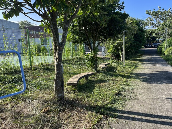 어설프나마 전기 예초기를 들고 리사무소 주변 무성한 풀들을 벴다.(사진=이상영)