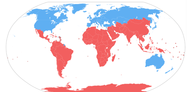 글로벌 노스(푸른색)와 글로벌 사우스(붉은색). (이미지=ISPI 홈페이지)