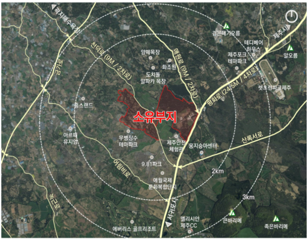 한화가 추진 중인 '애월 포레스트 관광단지 조성사업' 위치도. (사진=제주도 제공)