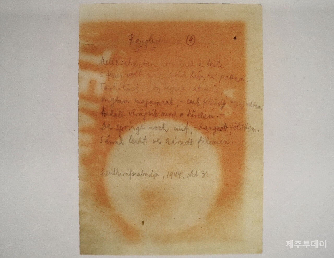 지난달 13일 제주대학교 일반대학원 4.3융합전공에 참여하는 교수와 대학원생들이 독일 베를린 학살된 유럽 유대인을 위한 추모지 지하 전시관을 찾았다. 사진은 러드노티 미클로시가 남긴 시. (사진=조수진 기자)