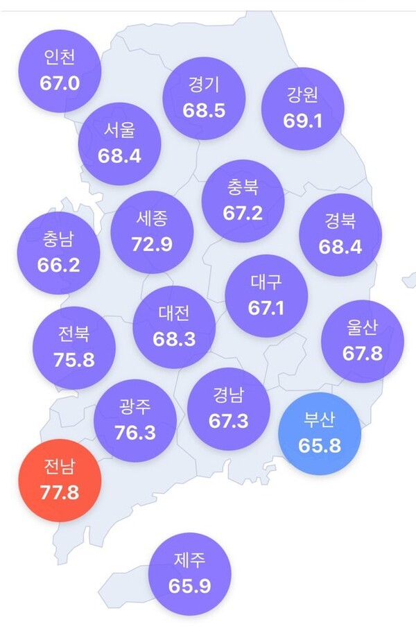 선관위 제공 포털 사이트 지역별 투표율 캡쳐